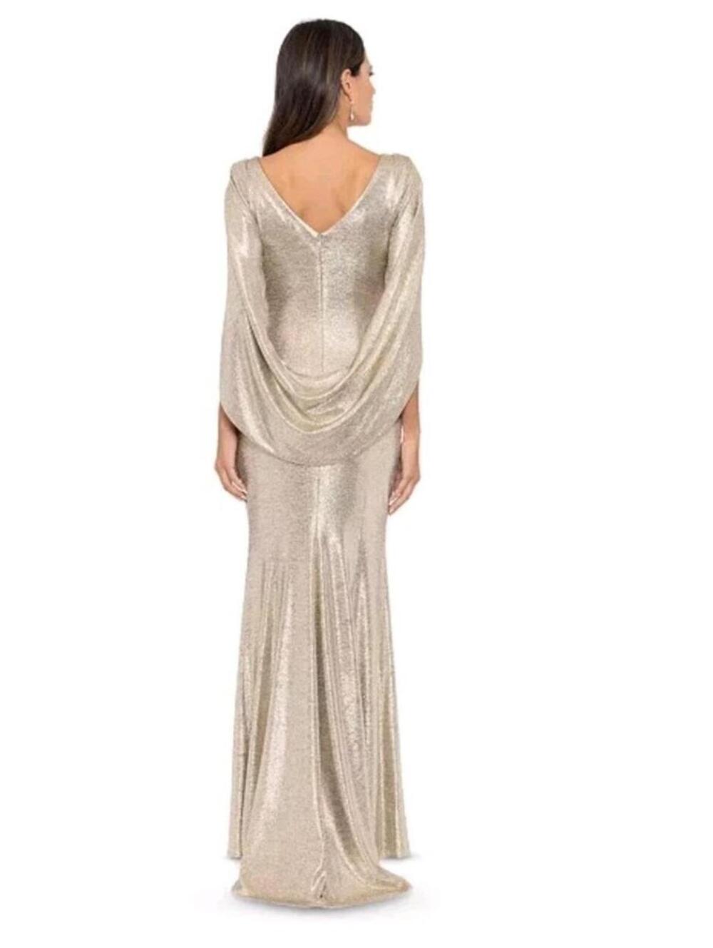 Betsy & Adam Drape Back Boat Neck Galaxy Glitter 3/4 Sleeve Sheath Gown NWOT 2